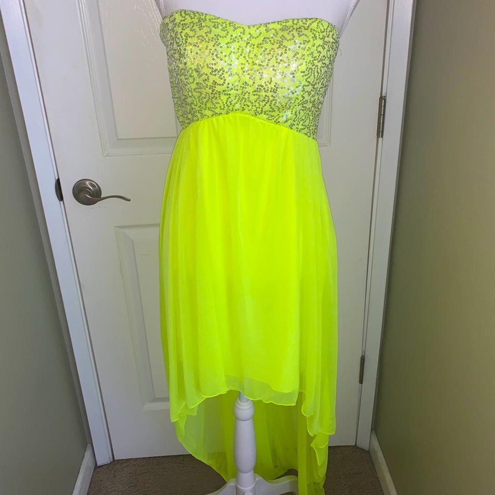 Strapless High Low Sequins Yellow Dress Open Back